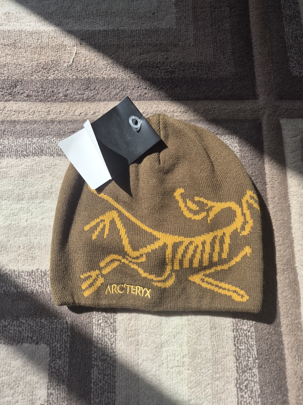 Arc'teryx Brown Beanie with Yellow Skeleton Logo